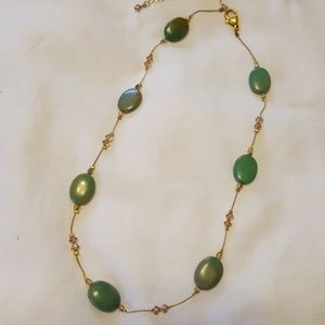 Gold Tone Necklace with Jade-like Stones